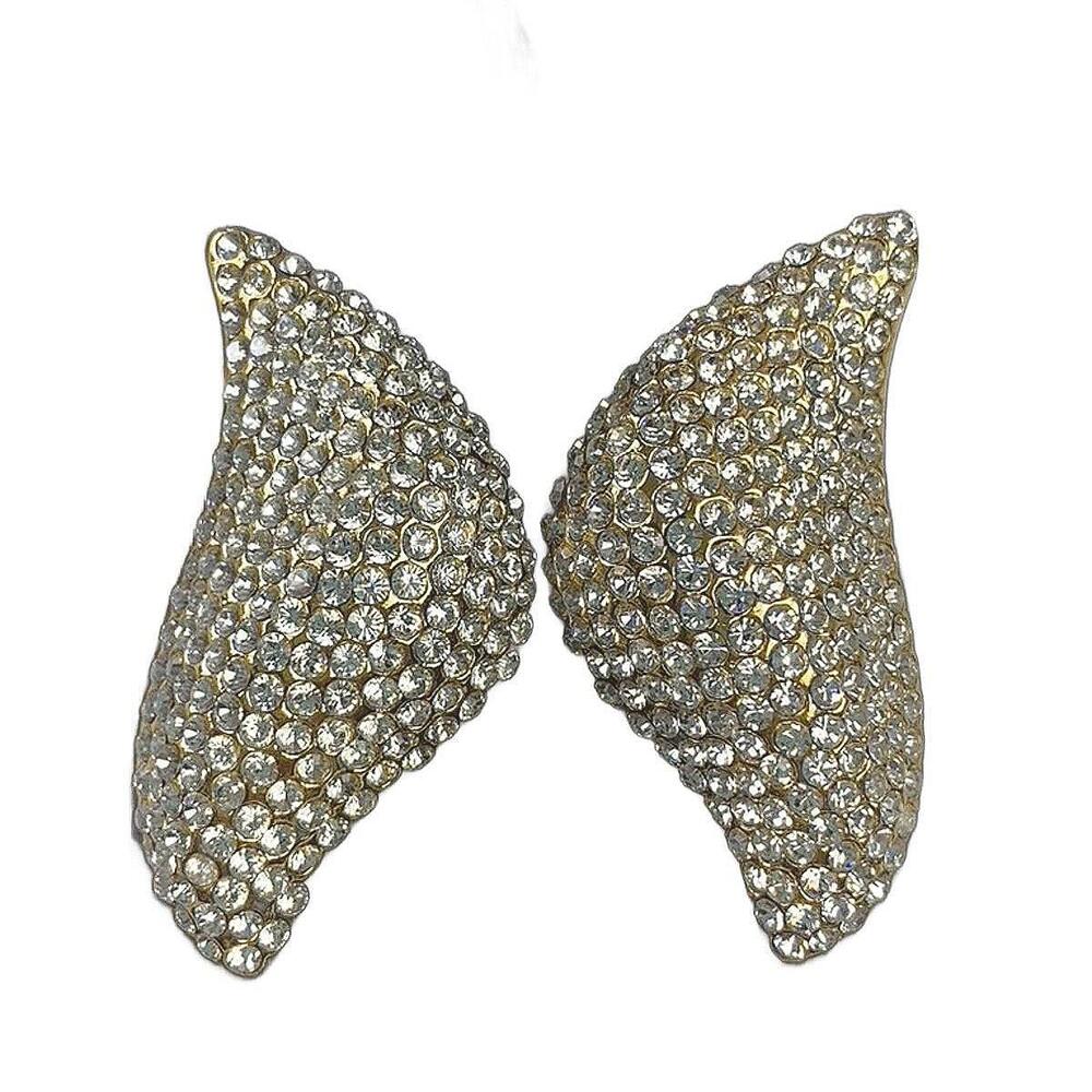 Jarin Goldtone White Rhinestone Pavé Abstract/Leaf Clip-On Earrings